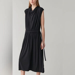 COS Cowl Neck Cotton Dress in Black - Size XS